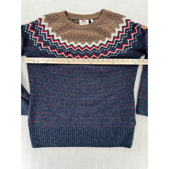 Fjallraven Women's Ovik 100% Wool Fair Isle Sweater Blue Brown Cabincore XL - Picture 10 of 13